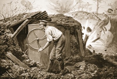 Private Torrance Pumping Air into a Mine Under Heavy Fire by Alfred Pearse